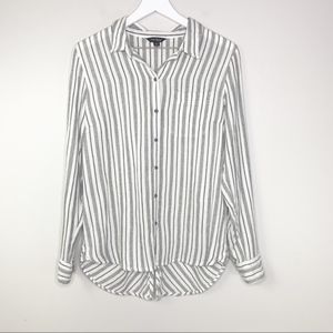 LUCKY BRAND White & Gray Striped Long Sleeve Top